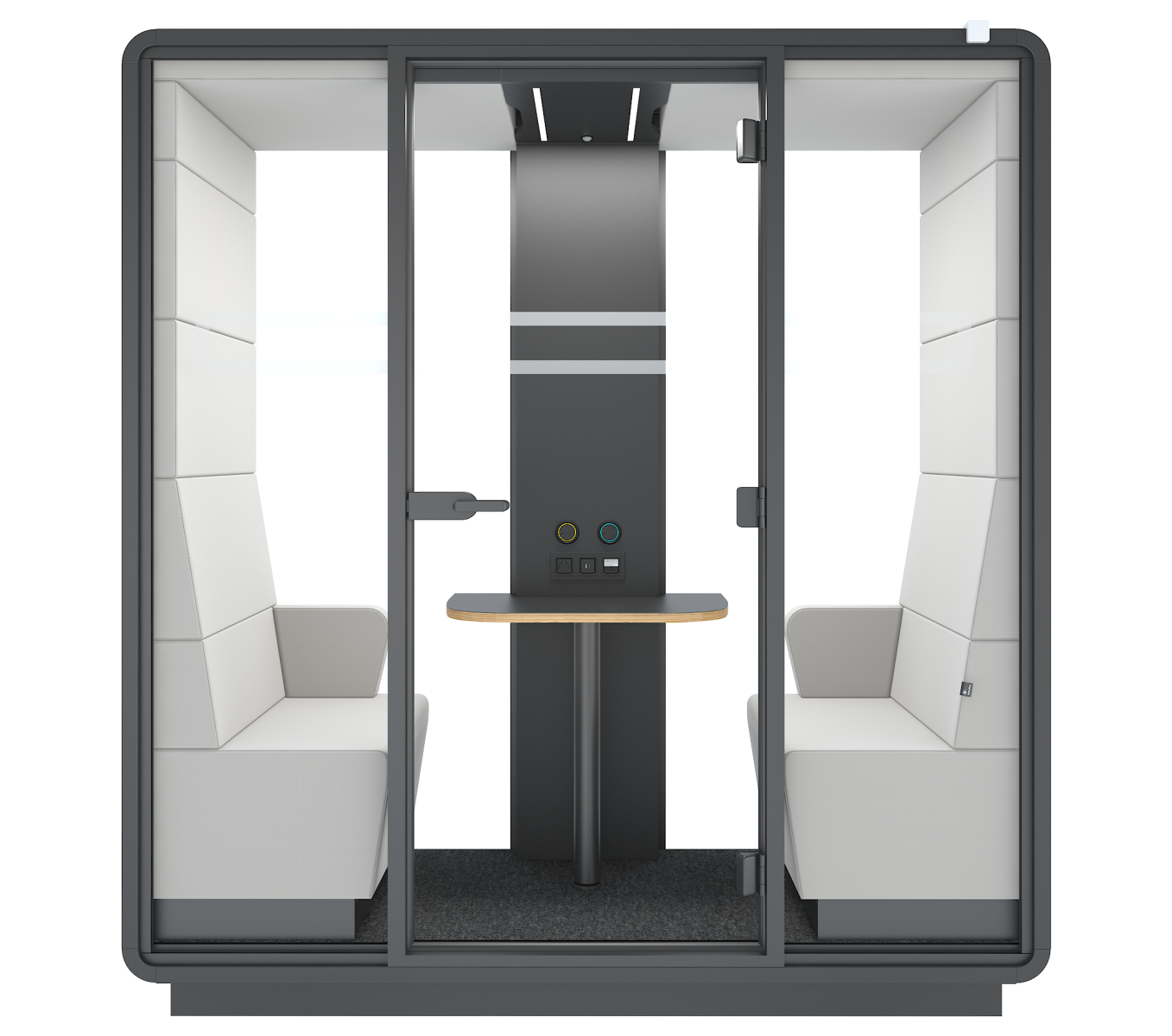 Hushmeet S acoustic pod seen from the front