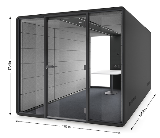 The dimensions of a large ADA compliant Hushoffice pod
