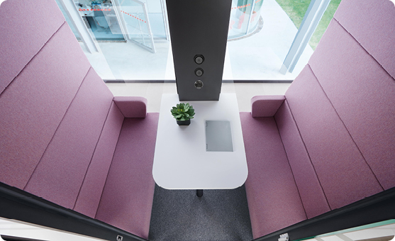The interior of acoustic meeting pod for office hushMeet Hushoffice