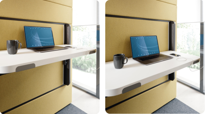 Acoustic office booth for individual work in standing and sitting position hushWork.sit&stand Hushoffice