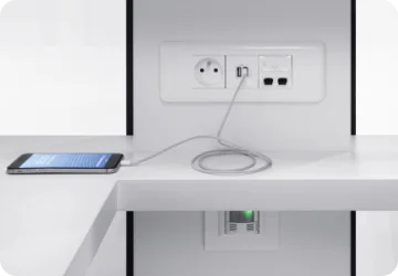 The power socket in acoustic office workpod for focused work hushWork Hushoffice