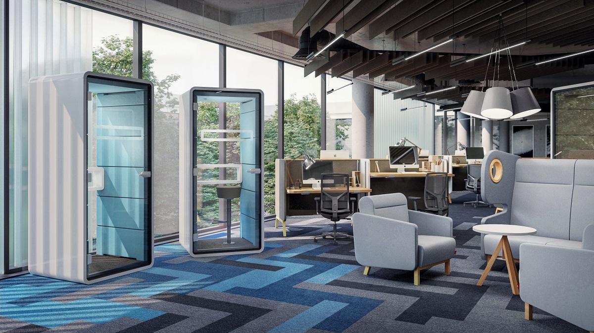 HushPhone is a modern phone booth for modern, hybrid working. Coated in an Anti Virus solution for tenant peace of mind. Complete with casters and leveling feet for total flexibility.