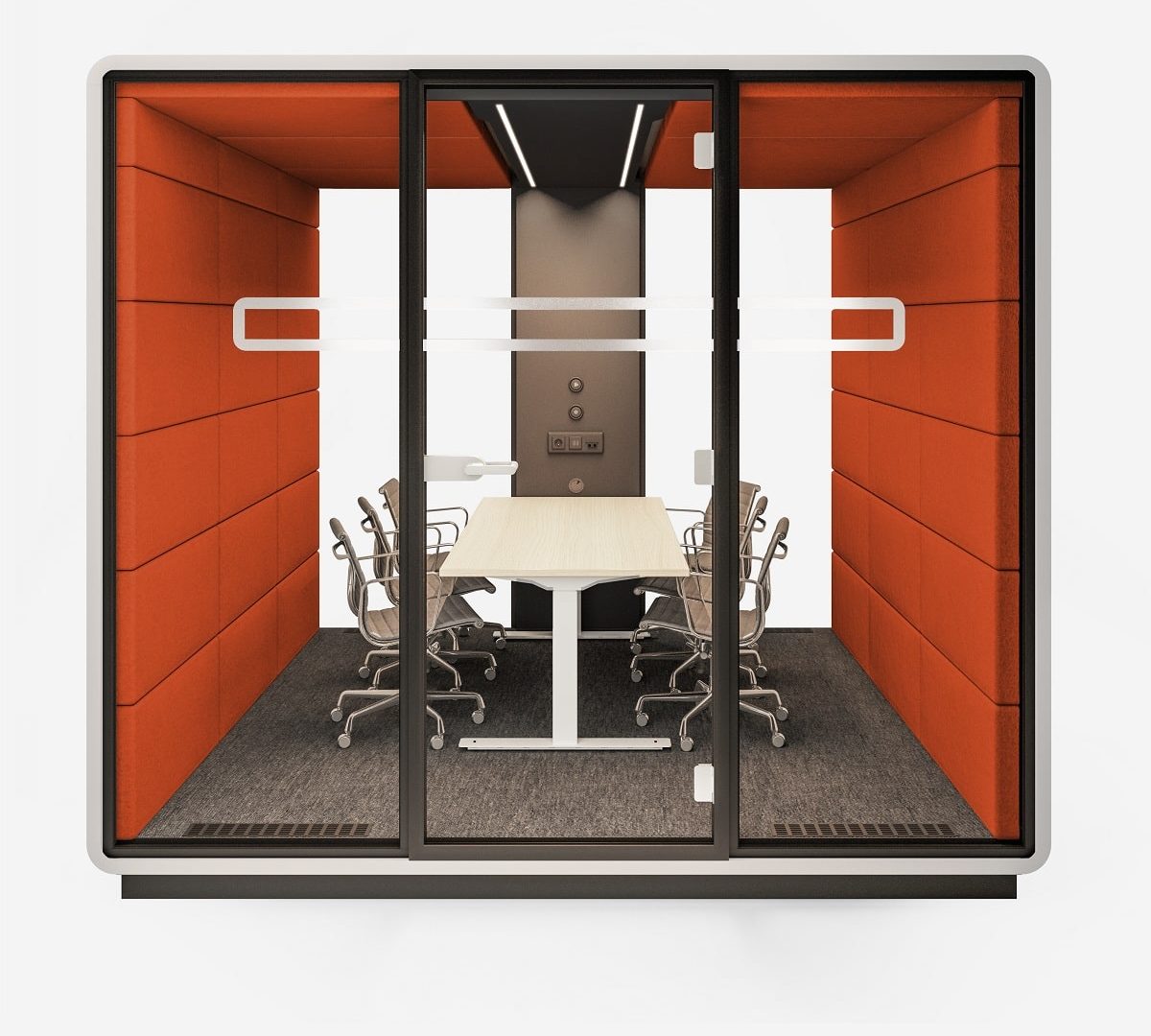 Les pods de bureaux doivent être modulaires pour s'adapter aux changements. HushMeet.L est une solution parfaite, un pod de réunion modulaire avec un environnement ajustable. Élargissez-le ou réduisez-le en modules pour accueillir confortablement 4 à 8 employés.