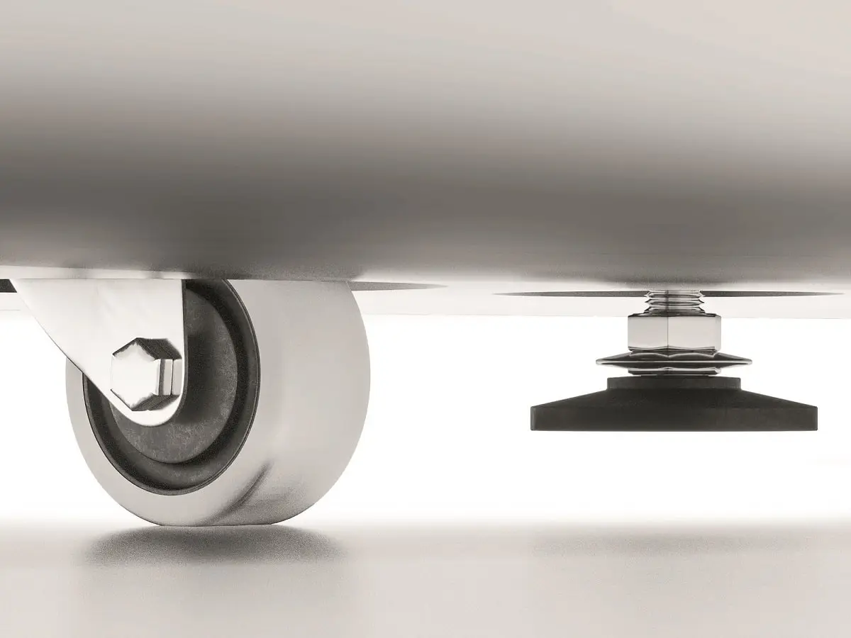 Die Hush Büroboxen sind mobil und verfügen über eingebaute Rollen und Nivellierfüße oder Platz unter der Bodenplatte für einen Hubwagen.