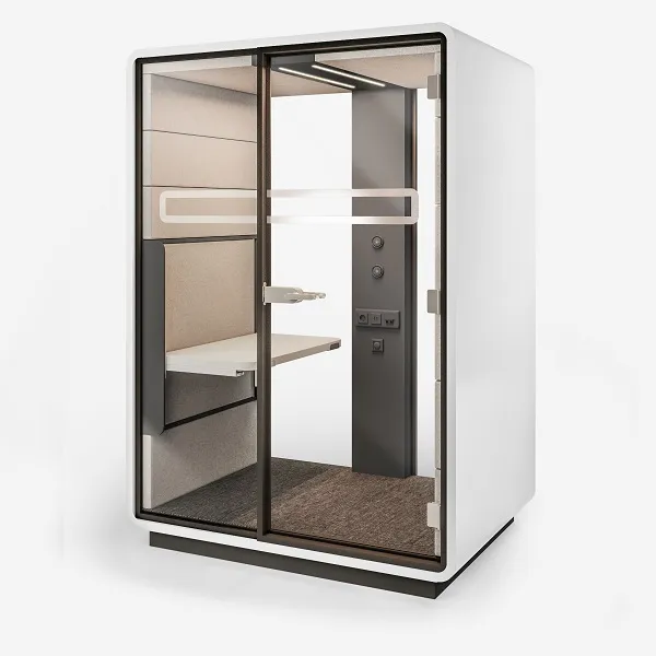 HushWork.sit&stand schalldichte Arbeitskabine. Ergonomische Freiheit vom Sitzen zum Stehen.
