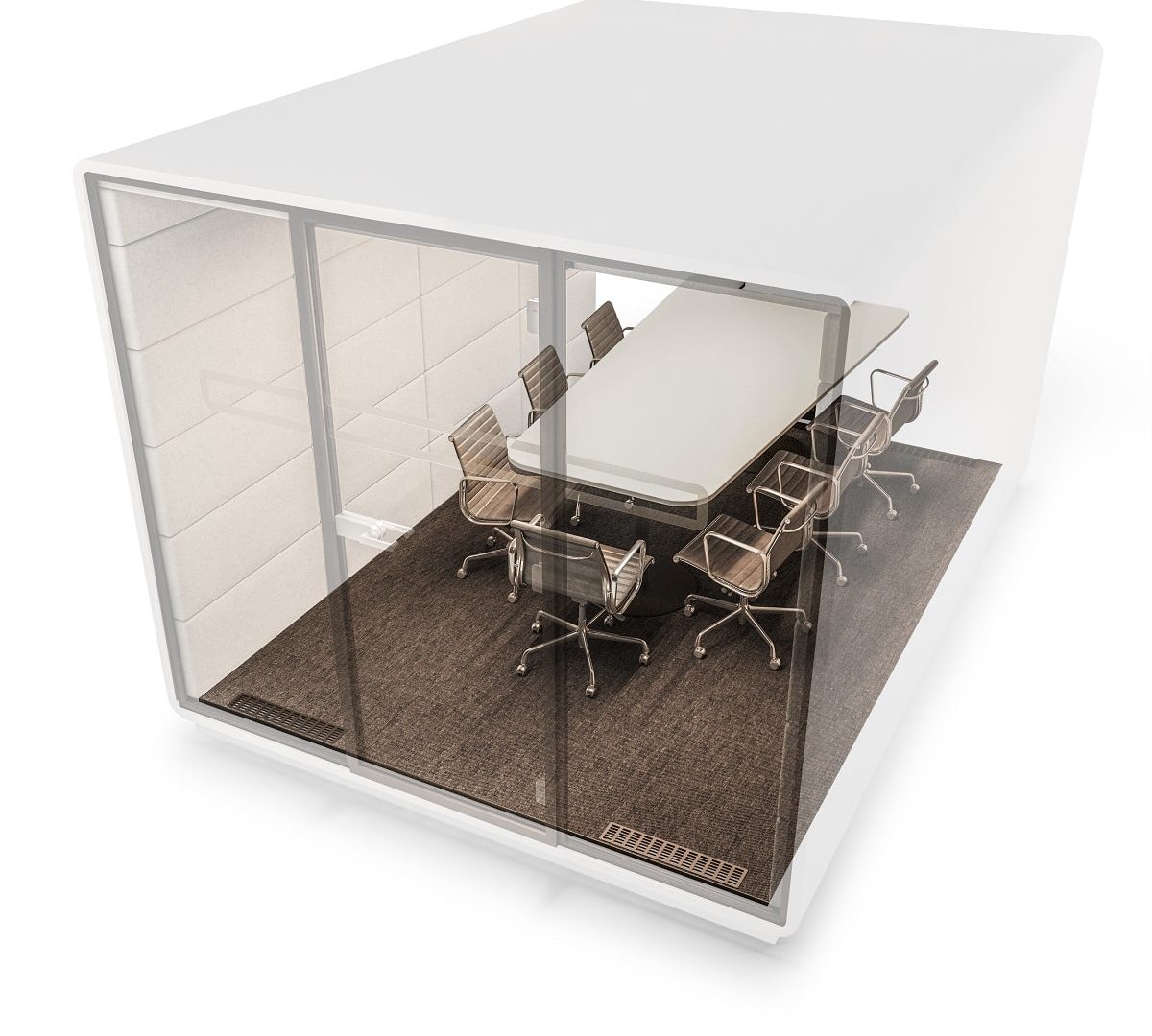 HushMeet.L is a modular office privacy booth. It's a substitute for wasteful construction.