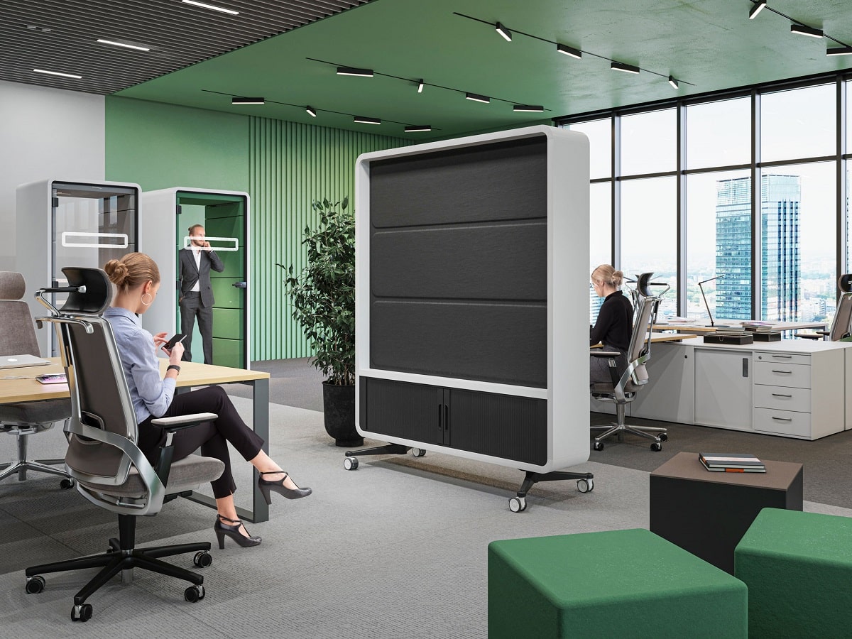 The hushWall portable divider gives employees more control over their workspace.