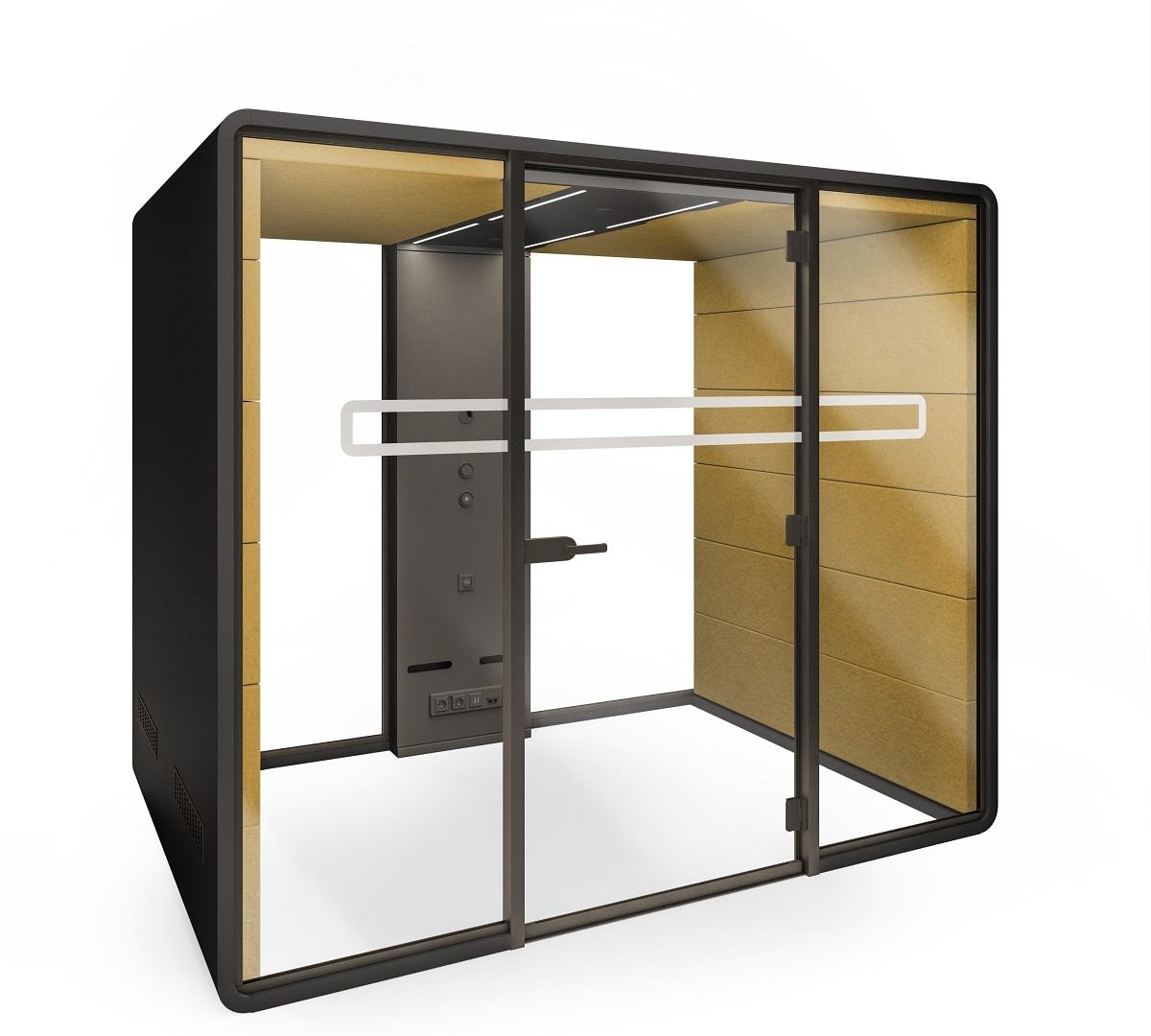 Les cabines acoustiques modulaires HushMeet.L sont conformes aux normes ADA. Elles disposent de suffisamment d’espace pour qu’un fauteuil roulant puisse y circuler librement. Ces aménagements mineurs peuvent faire la différence entre un lieu de travail inclusif et un lieu de travail exclusif.