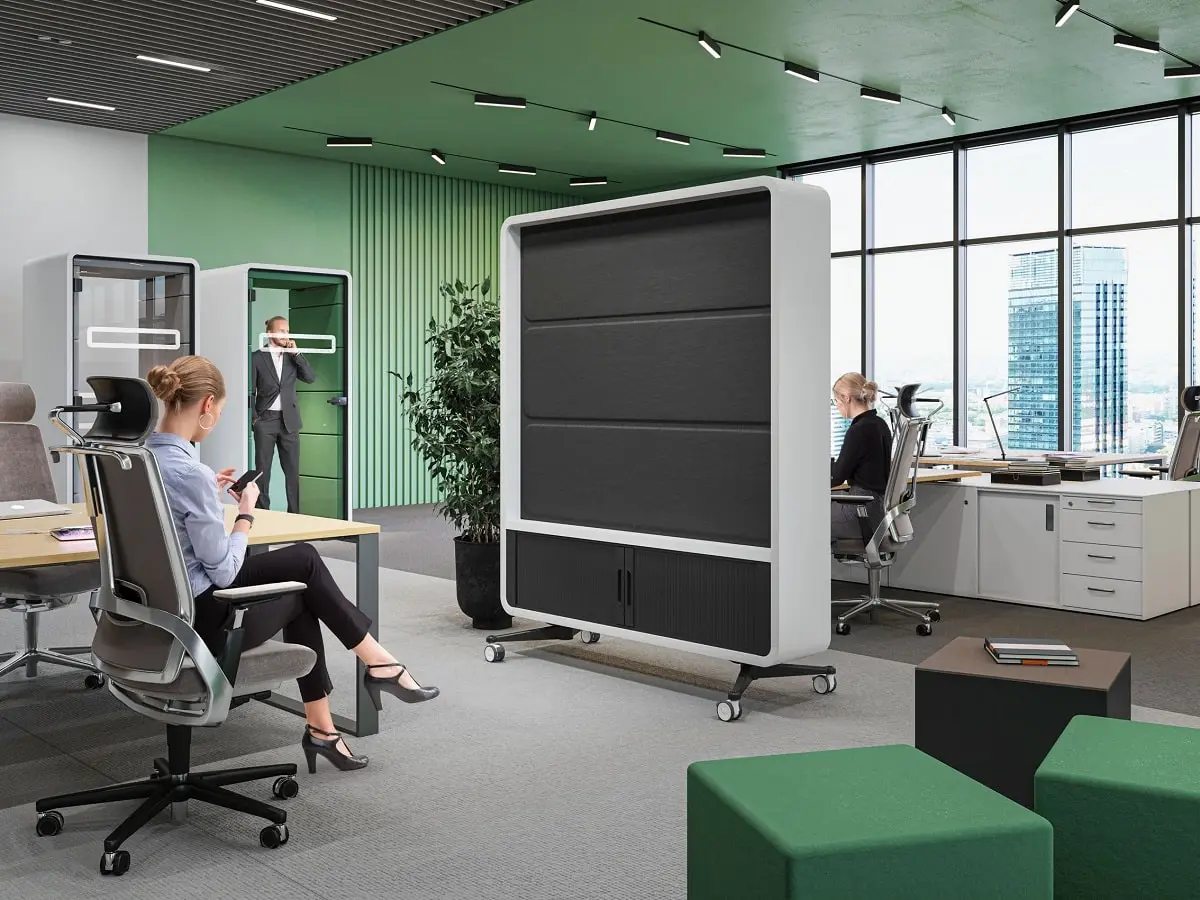 Die mobile Bürotrennwand hushWall.