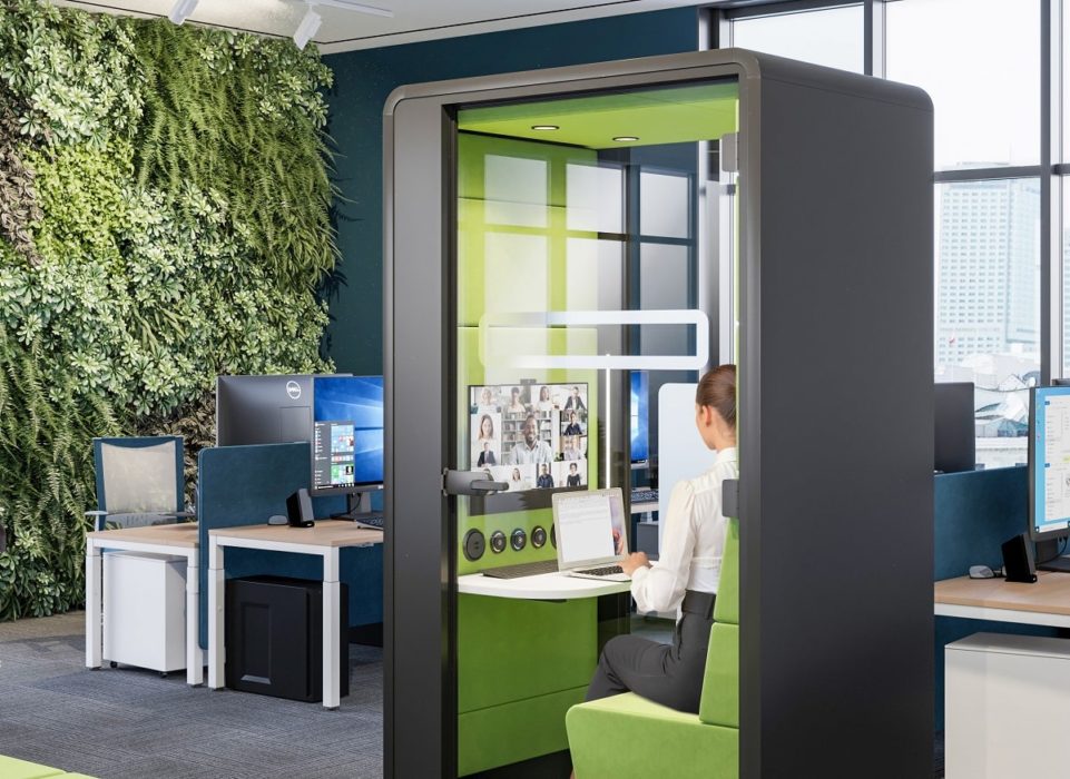 What is the acoustic experience of office work pods?