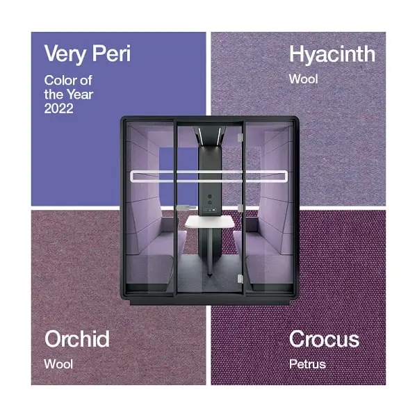 Die gemütliche hushMeet 4-Personen-Besprechungskabine für offene Grundrisse. Erhältlich in einer Auswahl an modernen Farbtönen, die zur Kawaii-Stimmung passen.
