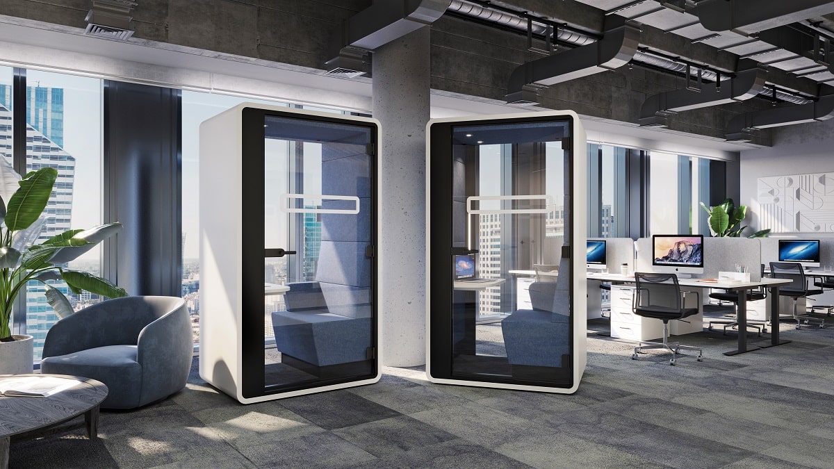 The hushHybrid video call cabin makes your conferences more immersive. Great for real human connection between on-site and at-home employees.