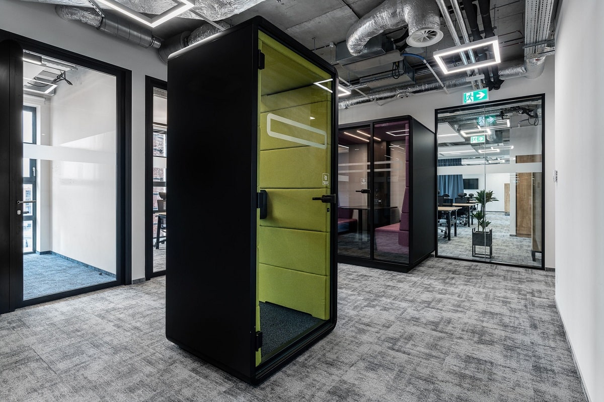 Portable hushPhone telephone booth is a flexible office furniture