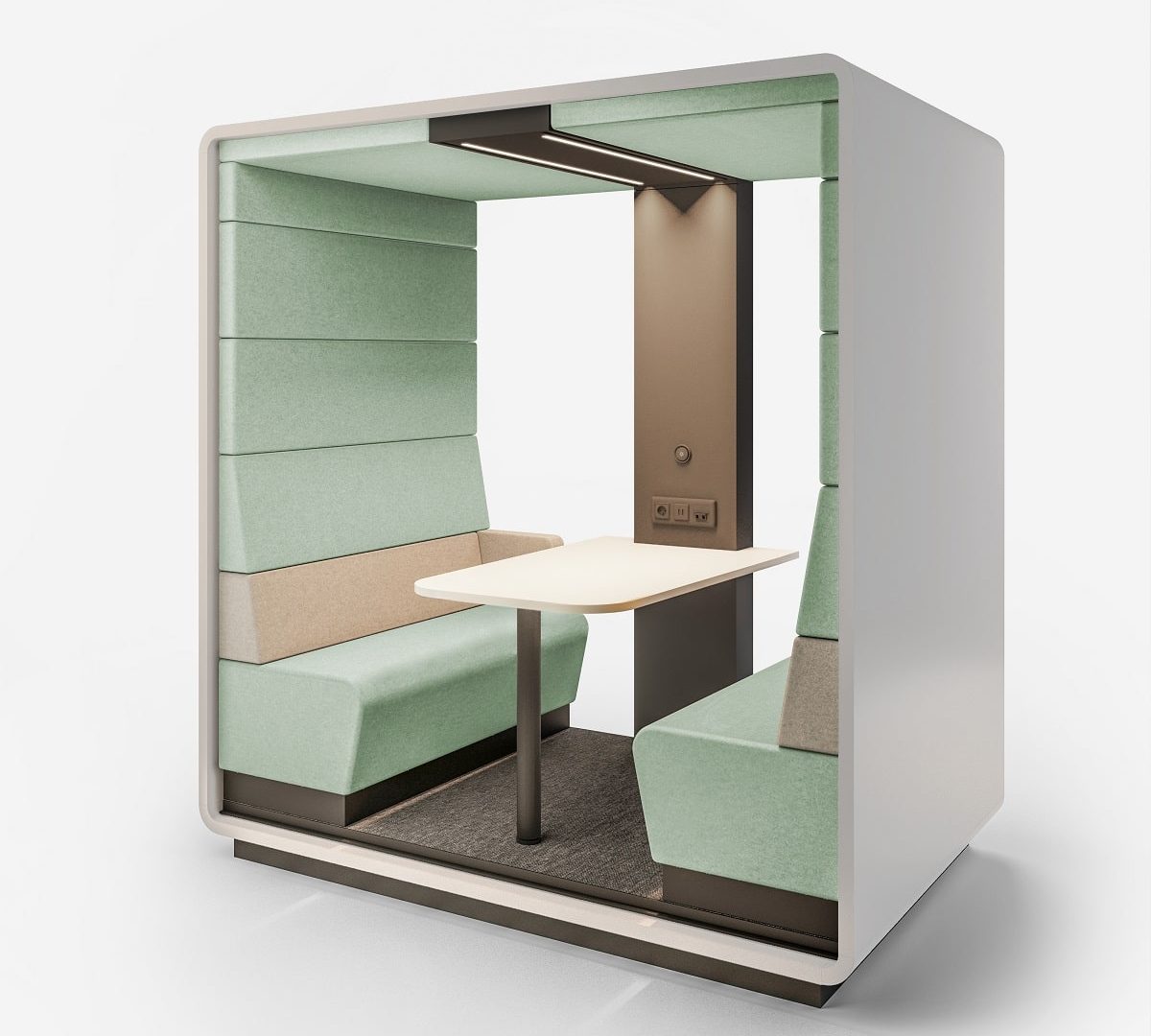 The hushMeet.open office cabin. Just partially enclosed. Perfect for a laid-back hang.