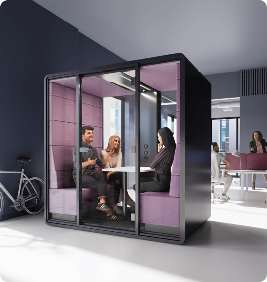 Acoustic 4-person meeting pod for office hushMeet Hushoffice