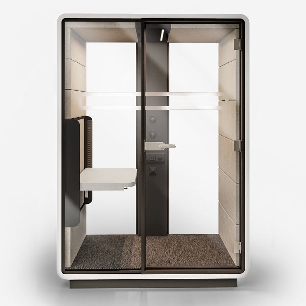 Private work pod with hight-adjustable tabletop