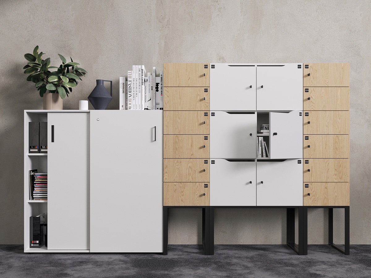 Modern office storage with filing cabinets
