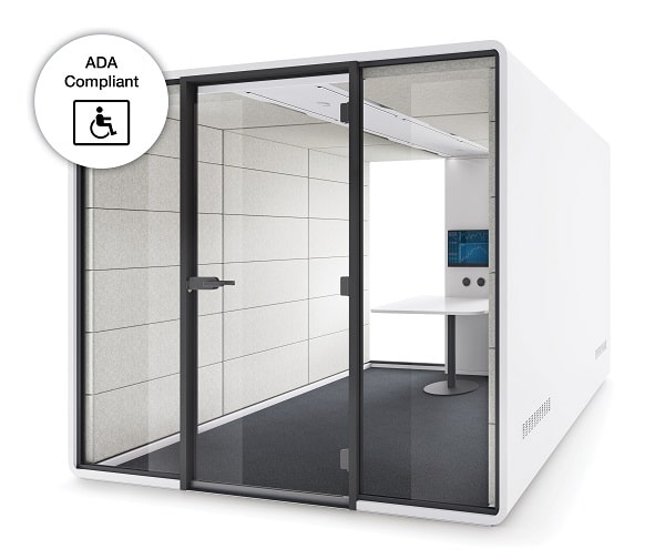 HushAccess.L is a large conference pod adapted to the needs of wheelchair users