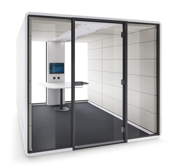 Completed with adjustable lighting and ventilation, hushAccess.L is a large, easily accessible conference pod and a haven.
