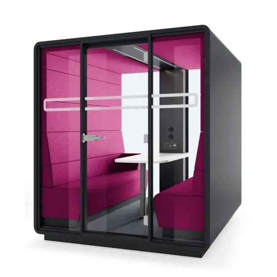 Proposée en couleur magenta rougeâtre vive, votre cabine Hushoffice ressemblera à une tanière accueillante pour les employés et les usagers de la bibliothèque.