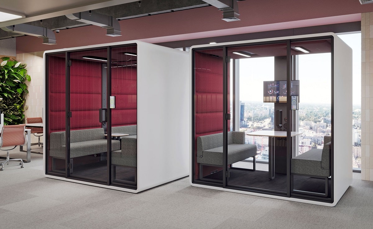 HushFree acoustic pods are A-class acoustics structures and enable adaptive office design