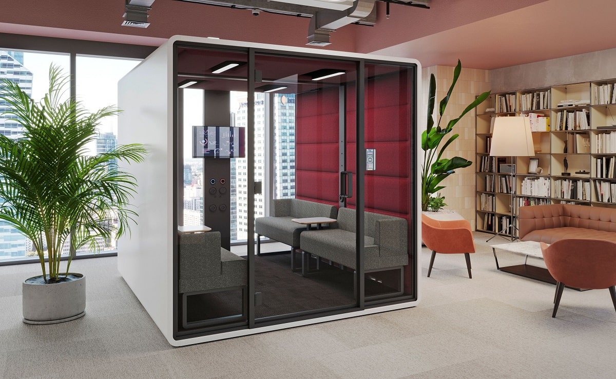 HushFree.L is a large meeting pod that makes the adaptive workplace design possible