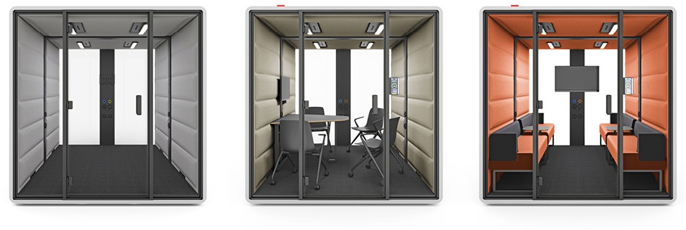 HushFree.L large office pod can be equipped with sofas, coffee table, or a conference table and chairs