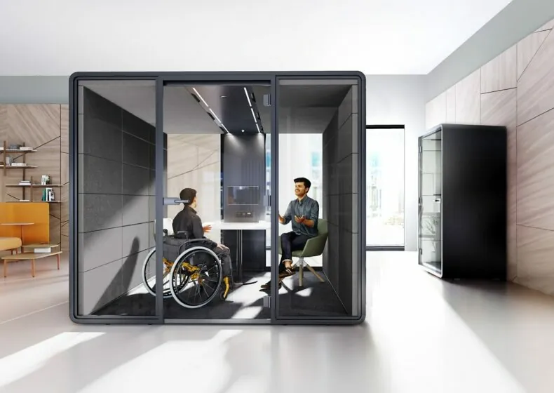 The hushAccess.L office acoustic meeting pod.