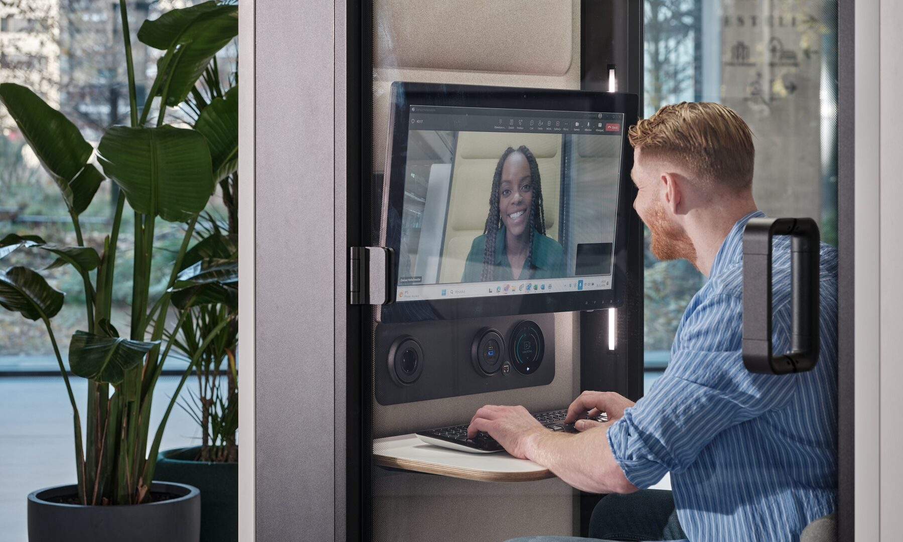 Video call booth for open pla worksplace