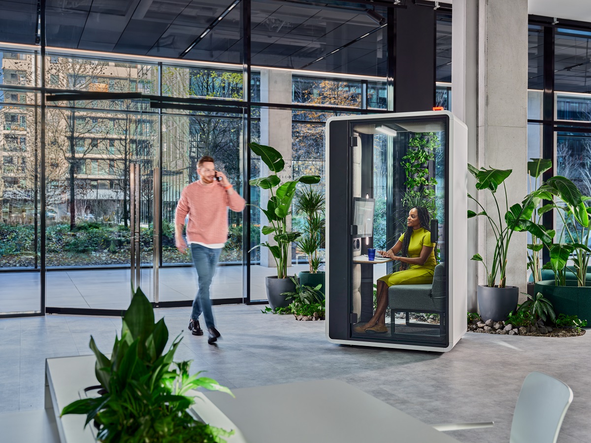 Seated work booth for focused video calls